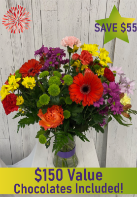 Show details for Premium Radiant Rainbow with Bag of Treats  Picture of Premium Radiant Rainbow with Bag of Treats